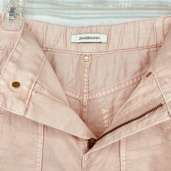 Zimmermann Linen Blend Pants Jeans Rose Pink Sz 0 High Rise Crop Cinched Cuff - Picture 6 of 15